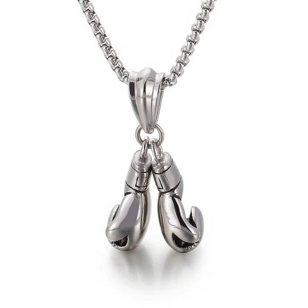 BOXING GLOVES - Pure Titanium Steel Pendant with Stainless Steel 24inch Round Box Chain, European trending Style for Men & Boy