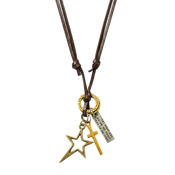 BRASS VOYAGER STAR CROSS – 1.5-Inch Pure Stainless Steel Pendant with  Adjustable Leather Rope for Men & Boys
