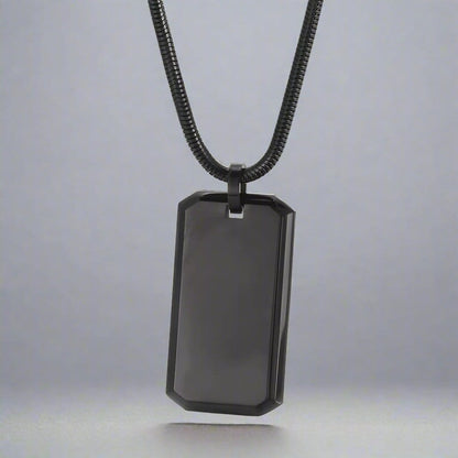 BRAVE TAG - Pure Titanium Steel Black Dog Tag Pendant with 24inch Snake Chain for Men & Boys - THE MEN THING