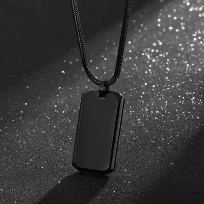BRAVE TAG - Pure Titanium Steel Black Dog Tag Pendant with 24inch Snake Chain for Men & Boys - THE MEN THING
