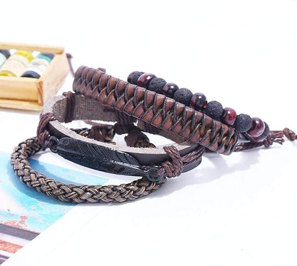 BRAVEHEART CUFF - 4 colors Genuine Braided Leather Bracelet Set for Men & Boys (8 inch) - THE MEN THING