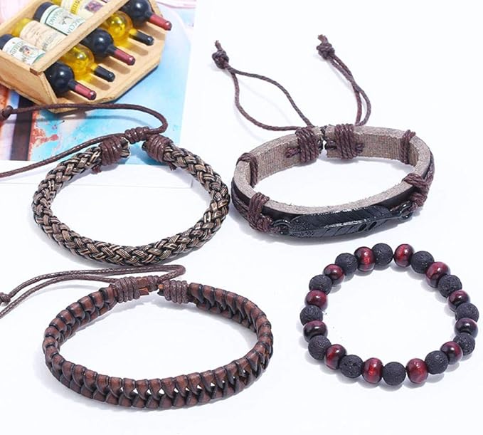 BRAVEHEART CUFF - 4 colors Genuine Braided Leather Bracelet Set for Men & Boys (8 inch) - THE MEN THING