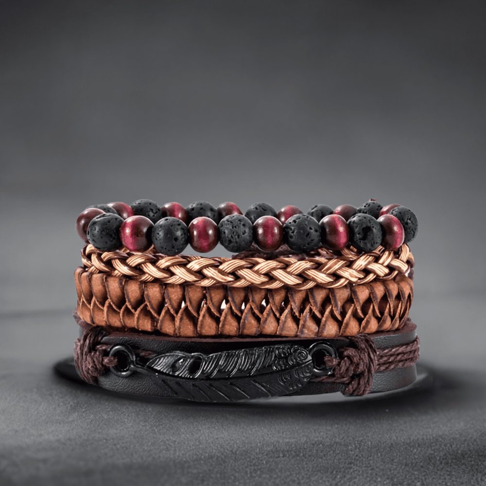 BRAVEHEART CUFF - 4 colors Genuine Braided Leather Bracelet Set for Men & Boys (8 inch) - THE MEN THING