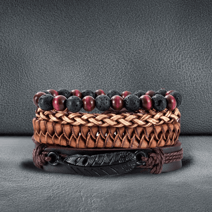 BRAVEHEART CUFF - 4 colors Genuine Braided Leather Bracelet Set for Men & Boys (8 inch) - THE MEN THING