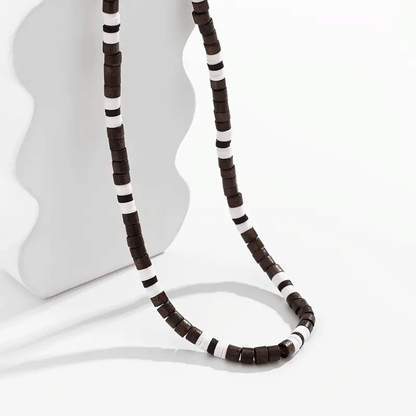 BROWN TIGER COCO - Seed Beaded Necklace - Brown and White Puka Shells - Stylish Necklace for Men and Boys (21 inches with adjustable cable chain) - THE MEN THING