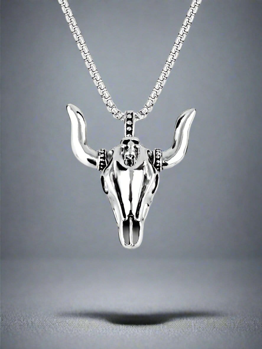 BULL HEAD - Pendant with Pure Titanium Steel 24inch Round Box Chain for Men - American trending Style - THE MEN THING