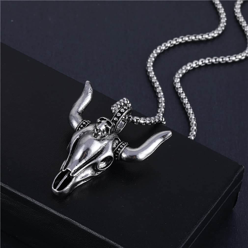 BULL HEAD - Pendant with Pure Titanium Steel 24inch Round Box Chain for Men - American trending Style - THE MEN THING