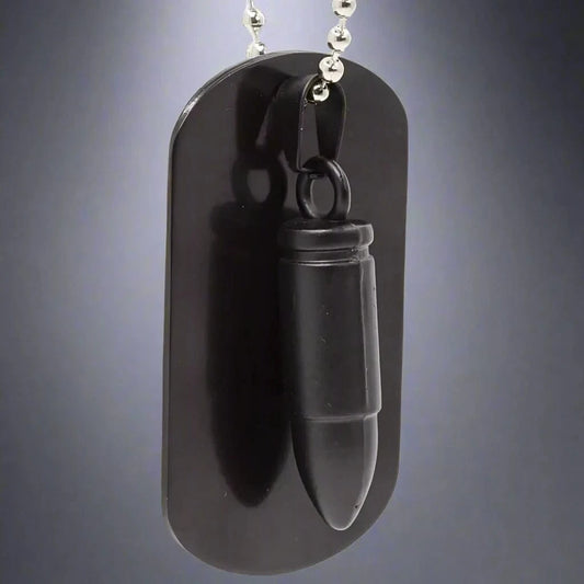 BULLET DOG TAG (Black)- Titanium Steel Pendant with 24inch Round Box Chain, American trending Style for Men & Boys - THE MEN THING