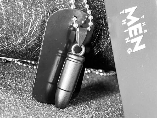 BULLET DOG TAG (Black)- Titanium Steel Pendant with 24inch Round Box Chain, American trending Style for Men & Boys