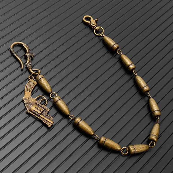 BULLET REVOLVER - Antique Bronze 13mm Titanium Steel Skull Heavy Biker Chain for Jeans with Lobster Clasps for Men & Boys - 20 inch