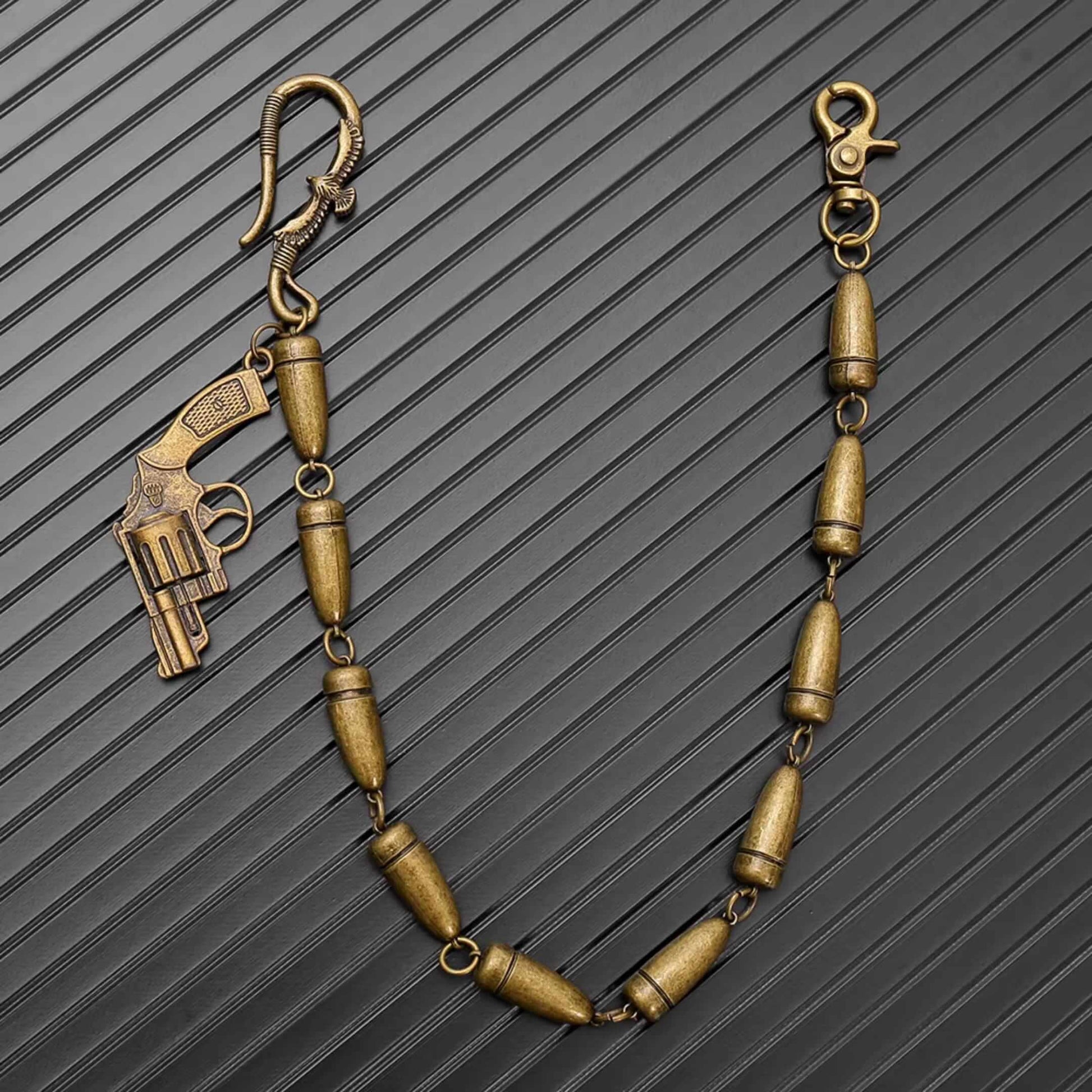 BULLET REVOLVER - Antique Bronze 13mm Titanium Steel Skull Heavy Biker Chain for Jeans with Lobster Clasps for Men & Boys - 20 inch — Biker Fashion for Men | THE MEN THING