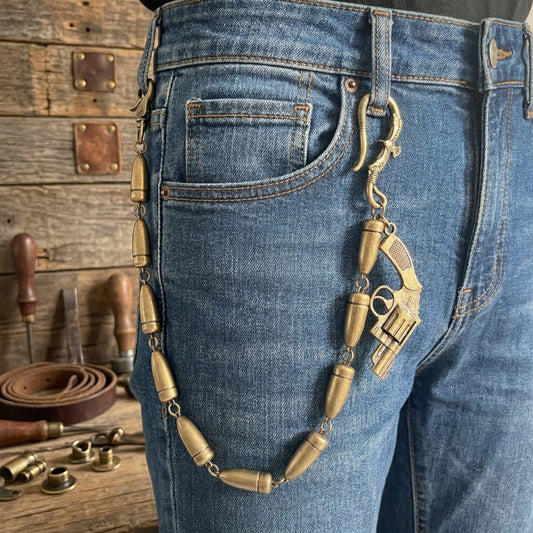 BULLET REVOLVER - Antique Bronze 13mm Titanium Steel Skull Heavy Biker Chain for Jeans with Lobster Clasps for Men & Boys - 20 inch - THE MEN THING