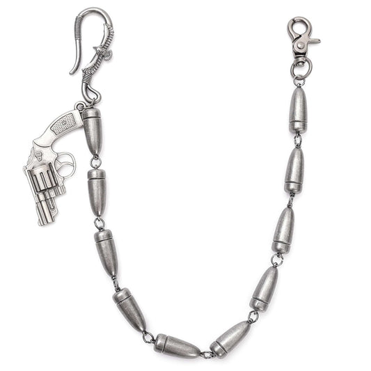 BULLET REVOLVER - Antique Steel 13mm Titanium Steel Skull Heavy Biker Chain for Jeans with Lobster Clasps for Men & Boys - 20 inch - THE MEN THING