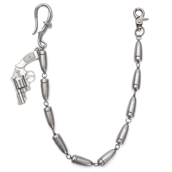 BULLET REVOLVER - Antique Steel 13mm Titanium Steel Skull Heavy Biker Chain for Jeans with Lobster Clasps for Men & Boys - 20 inch