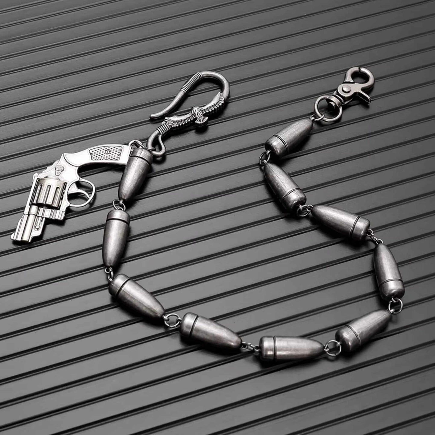 BULLET REVOLVER - Antique Steel 13mm Titanium Steel Skull Heavy Biker Chain for Jeans with Lobster Clasps for Men & Boys - 20 inch — Biker Fashion for Men | THE MEN THING