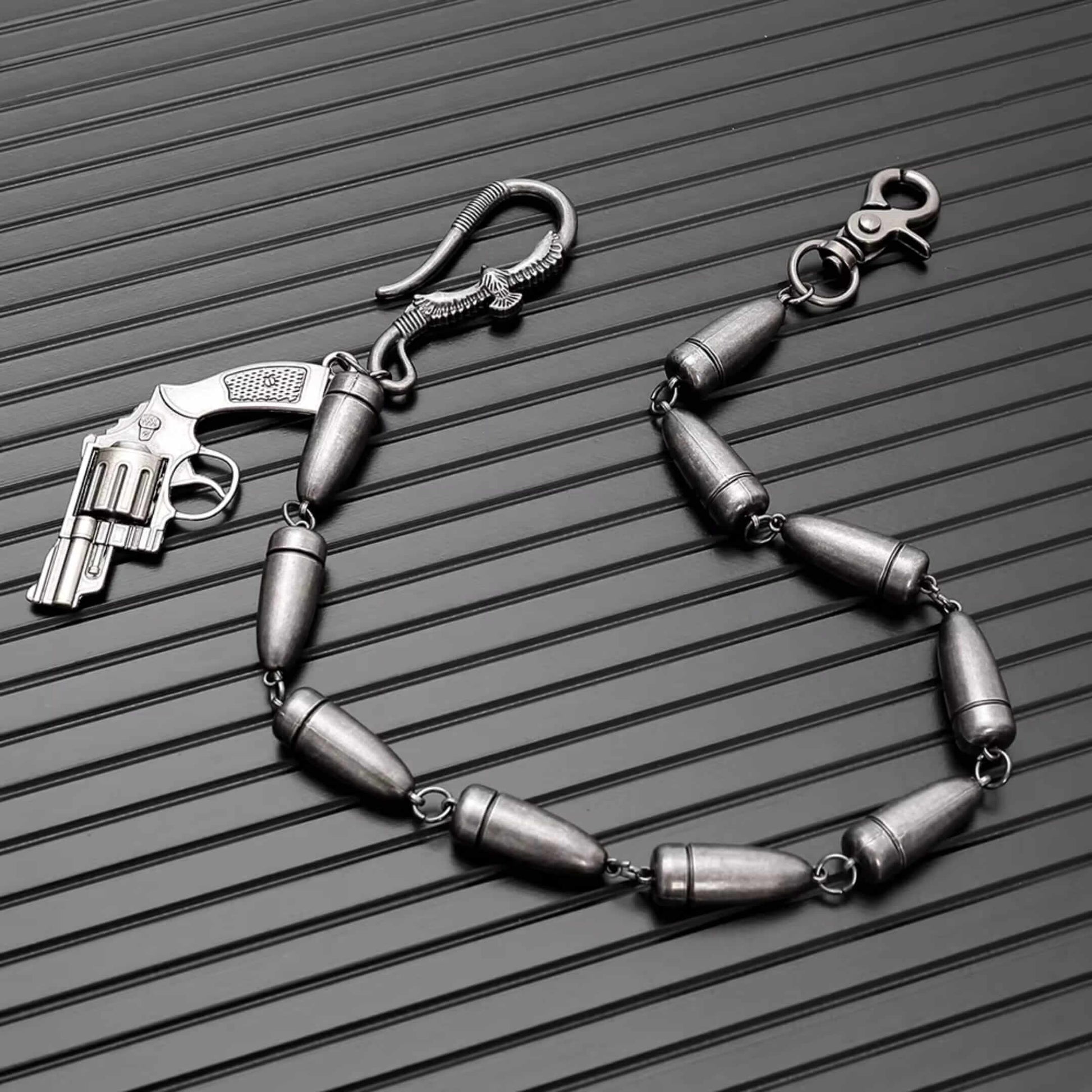BULLET REVOLVER - Antique Steel 13mm Titanium Steel Skull Heavy Biker Chain for Jeans with Lobster Clasps for Men & Boys - 20 inch — Biker Fashion for Men | THE MEN THING