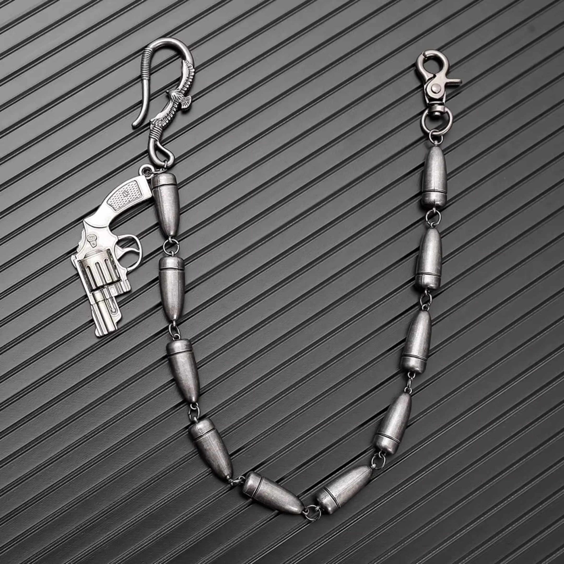 BULLET REVOLVER - Antique Steel 13mm Titanium Steel Skull Heavy Biker Chain for Jeans with Lobster Clasps for Men & Boys - 20 inch — Biker Fashion for Men | THE MEN THING