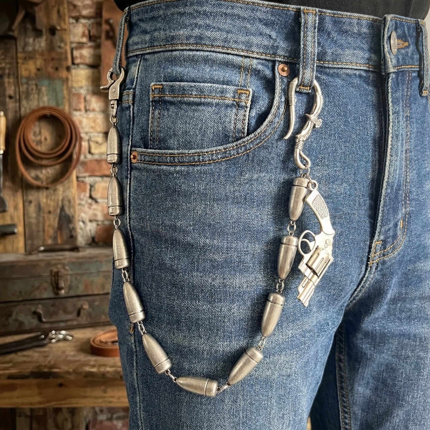BULLET REVOLVER - Antique Steel 13mm Titanium Steel Skull Heavy Biker Chain for Jeans with Lobster Clasps for Men & Boys - 20 inch — Biker Fashion for Men | THE MEN THING