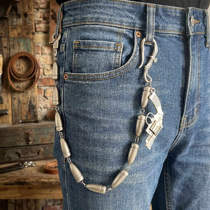 BULLET REVOLVER - Antique Steel 13mm Titanium Steel Skull Heavy Biker Chain for Jeans with Lobster Clasps for Men & Boys - 20 inch — Biker Fashion for Men | THE MEN THING