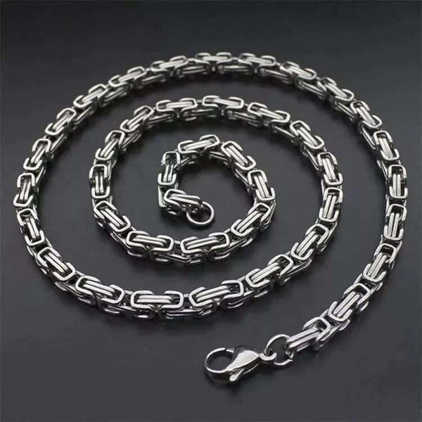 BYZANTINE CHAIN - 4.5mm Silver Tone Stainless Steel, 21.5inch for Men & Boys