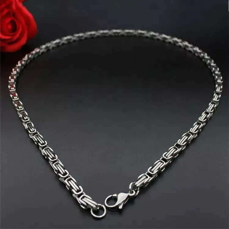 BYZANTINE CHAIN - 4.5mm Silver Tone Stainless Steel, 21.5inch for Men & Boys - THE MEN THING
