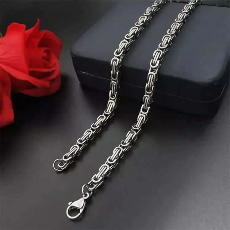 BYZANTINE CHAIN - 4.5mm Silver Tone Stainless Steel, 21.5inch for Men & Boys - THE MEN THING