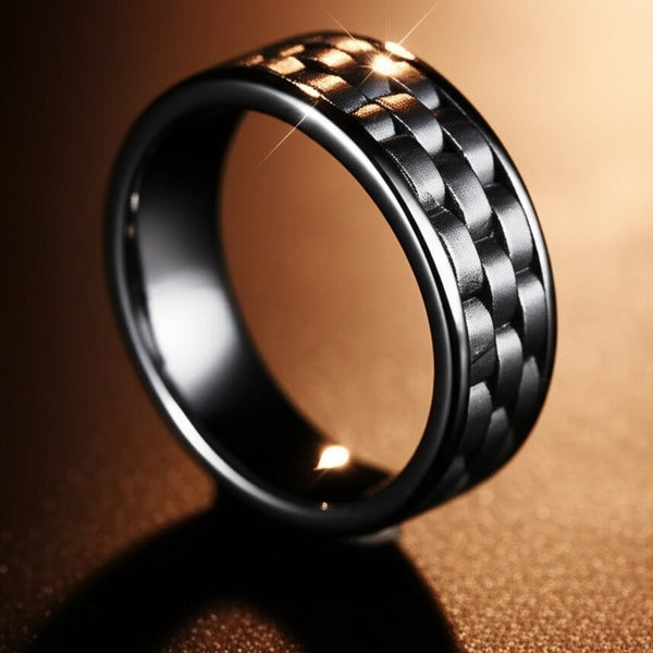 Royal Series - CARBON EDGE RING - Pure Stainless Steel Men’s Steel-Plated Black Ring – Statement Luxury Jewelry (Size : 19-22-24)