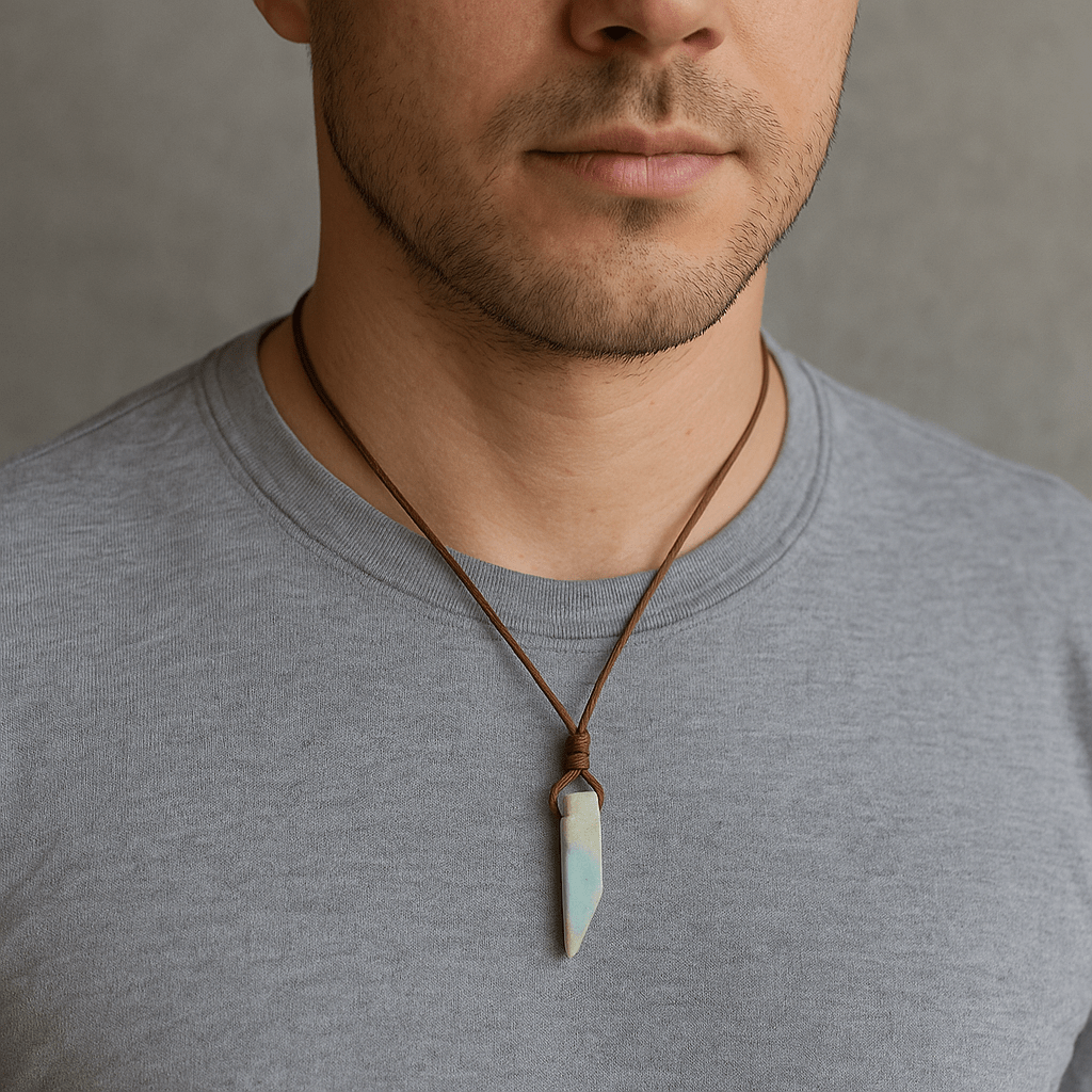 CARIBBEAN CALCITE - Natural Crystal Unshaped Pendant with Adjustable Rope Chain for Men and Boys - THE MEN THING