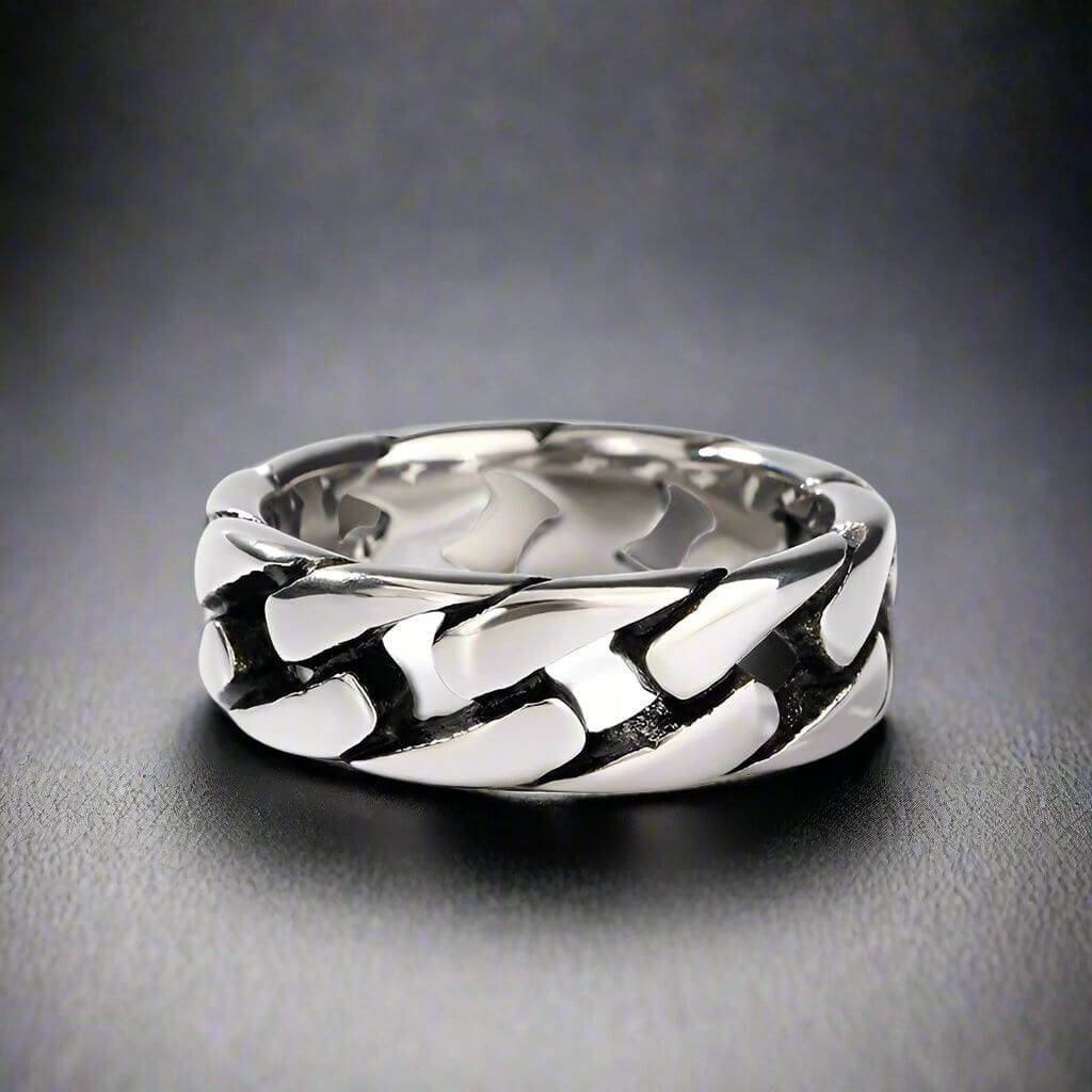 CARIBBEAN TWIST - Titanium Steel Silver Ring for Men and Boys (Size-21) - THE MEN THING