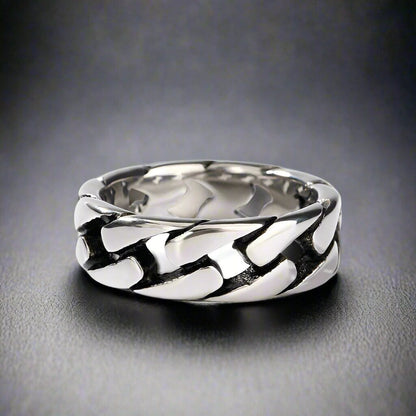 CARIBBEAN TWIST - Titanium Steel Silver Ring for Men and Boys (Size-21) - THE MEN THING