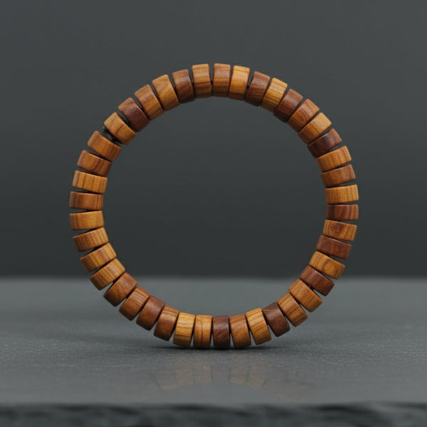 CEDAR CORE  - 10mm Wooden Beads Bracelet with Natural Stone - Adjustable Bracelet