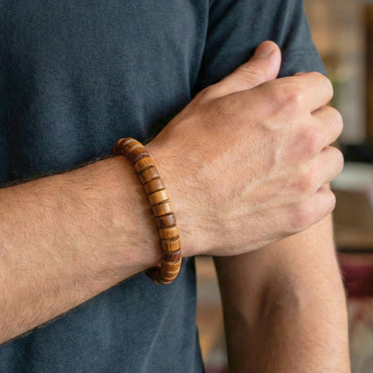 CEDAR CORE  - 10mm Wooden Beads Bracelet with Natural Stone - Adjustable Bracelet - THE MEN THING