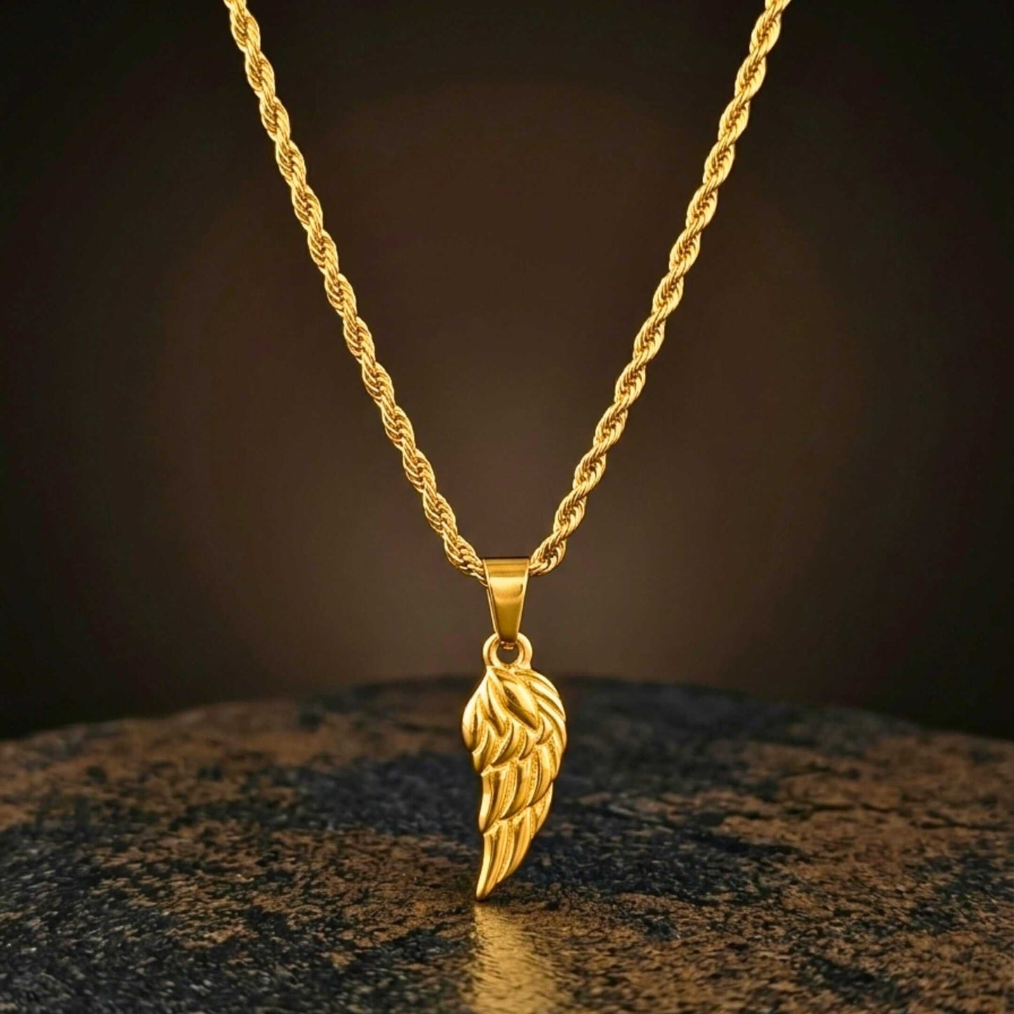 CELESTIAL GUARDIAN - GOLDEN - 9mm Pure Titanium Steel Pendant with 20inch Twisted 3mm Chain for Men & Boys — SS Pendant/ Necklace for Men | THE MEN THING