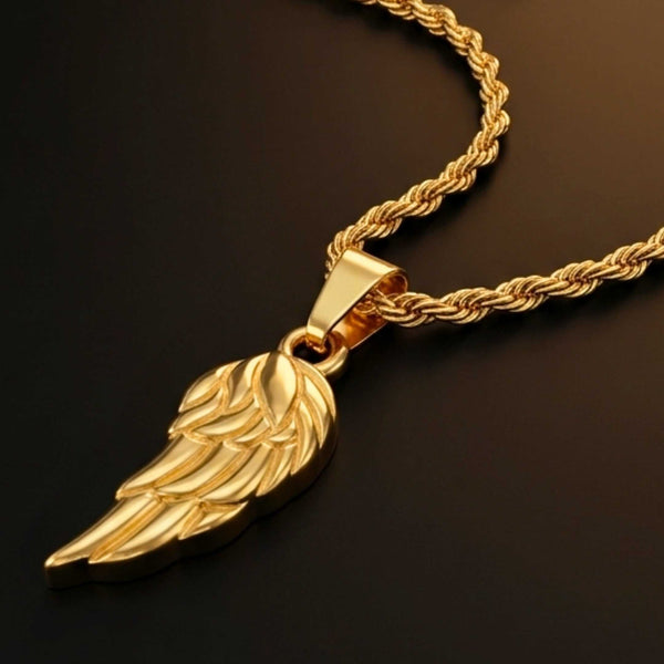 CELESTIAL GUARDIAN - GOLDEN - 9mm Pure Titanium Steel Pendant with 20inch Twisted 3mm Chain for Men & Boys