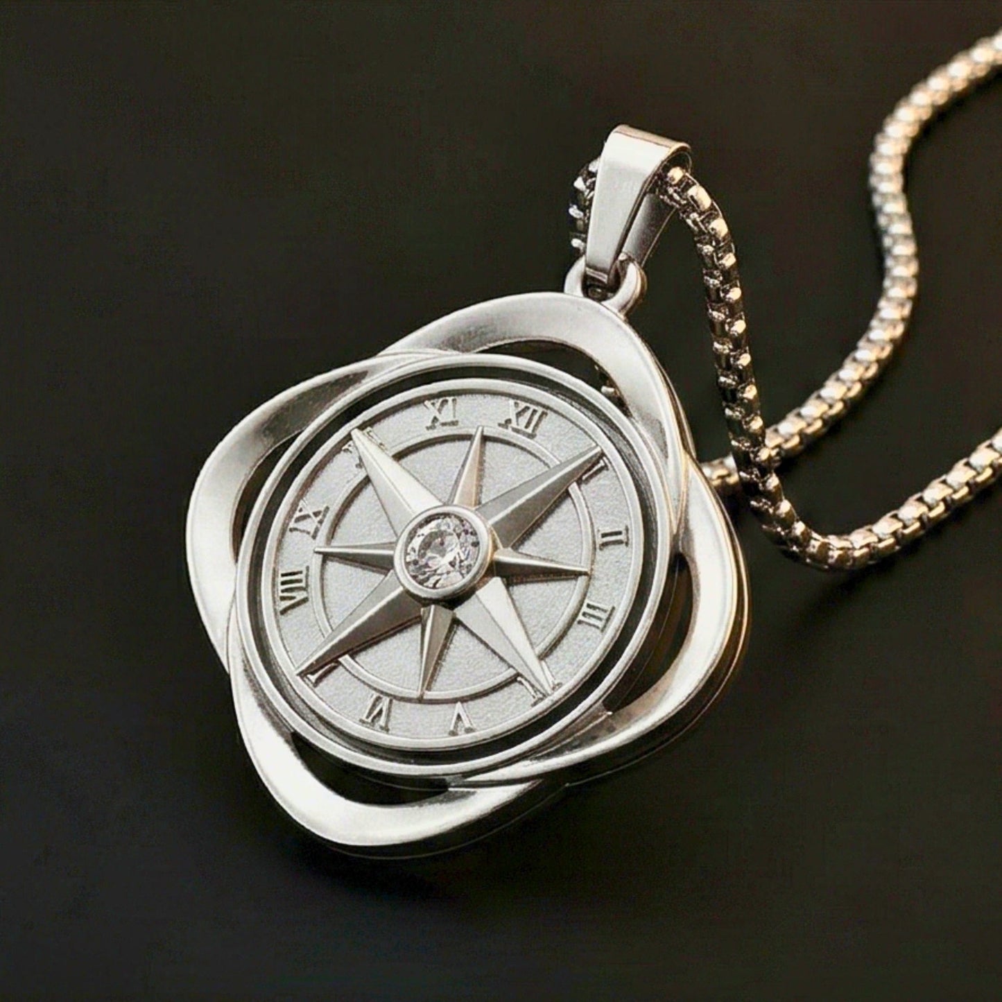 CELESTIAL NAVIGATOR - 35mm Pure Titanium Steel Pendant with 27inch Round Box 4mm Chain for Men & Boys - THE MEN THING