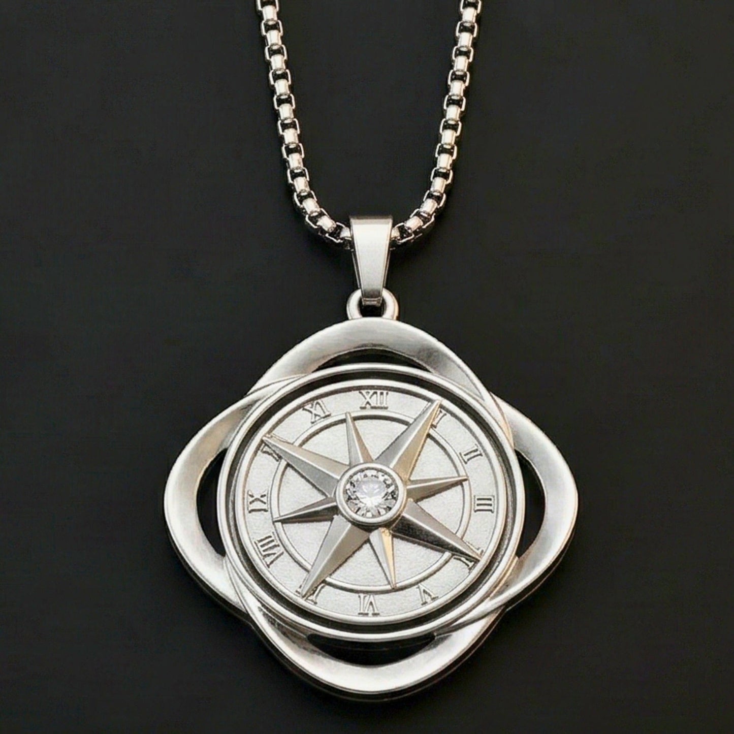 CELESTIAL NAVIGATOR - 35mm Pure Titanium Steel Pendant with 27inch Round Box 4mm Chain for Men & Boys - THE MEN THING
