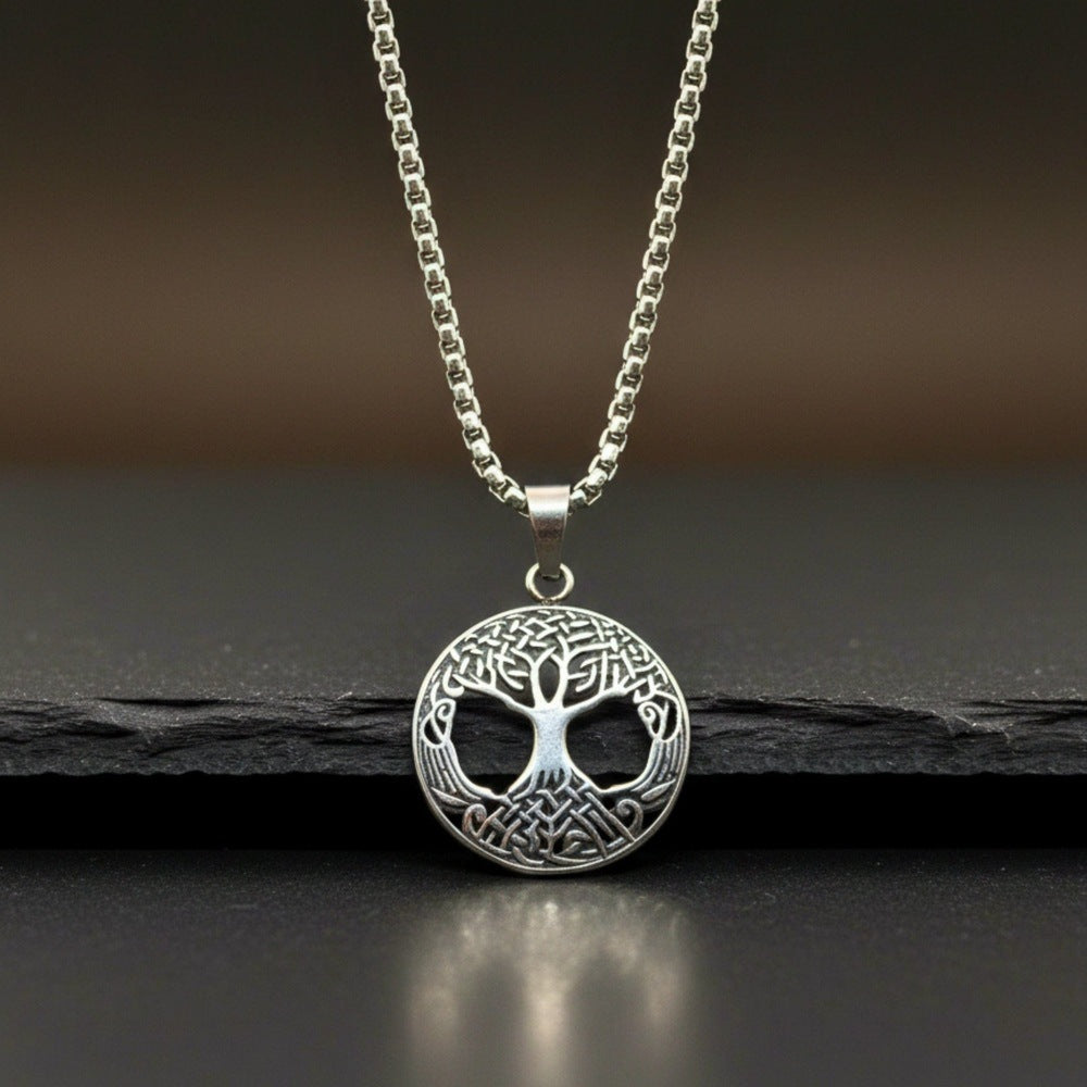 CELTIC TREE - 28mm Titanium Steel Pendant with 24inch Round Box 5mm Chain for Men & Boys - THE MEN THING