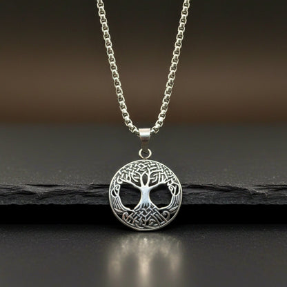 CELTIC TREE - 28mm Titanium Steel Pendant with 24inch Round Box 5mm Chain for Men & Boys - THE MEN THING