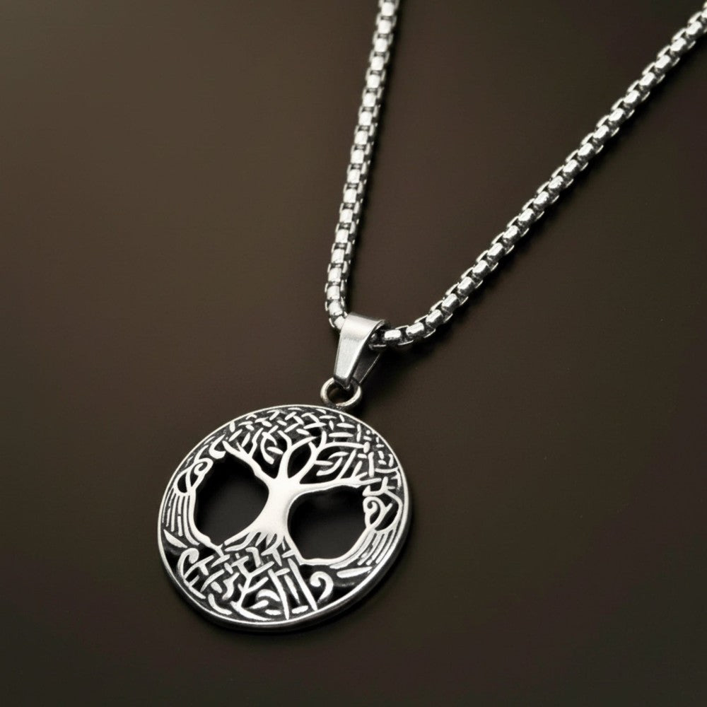 CELTIC TREE - 28mm Titanium Steel Pendant with 24inch Round Box 5mm Chain for Men & Boys - THE MEN THING