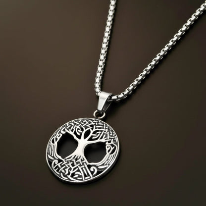 CELTIC TREE - 28mm Titanium Steel Pendant with 24inch Round Box 5mm Chain for Men & Boys - THE MEN THING