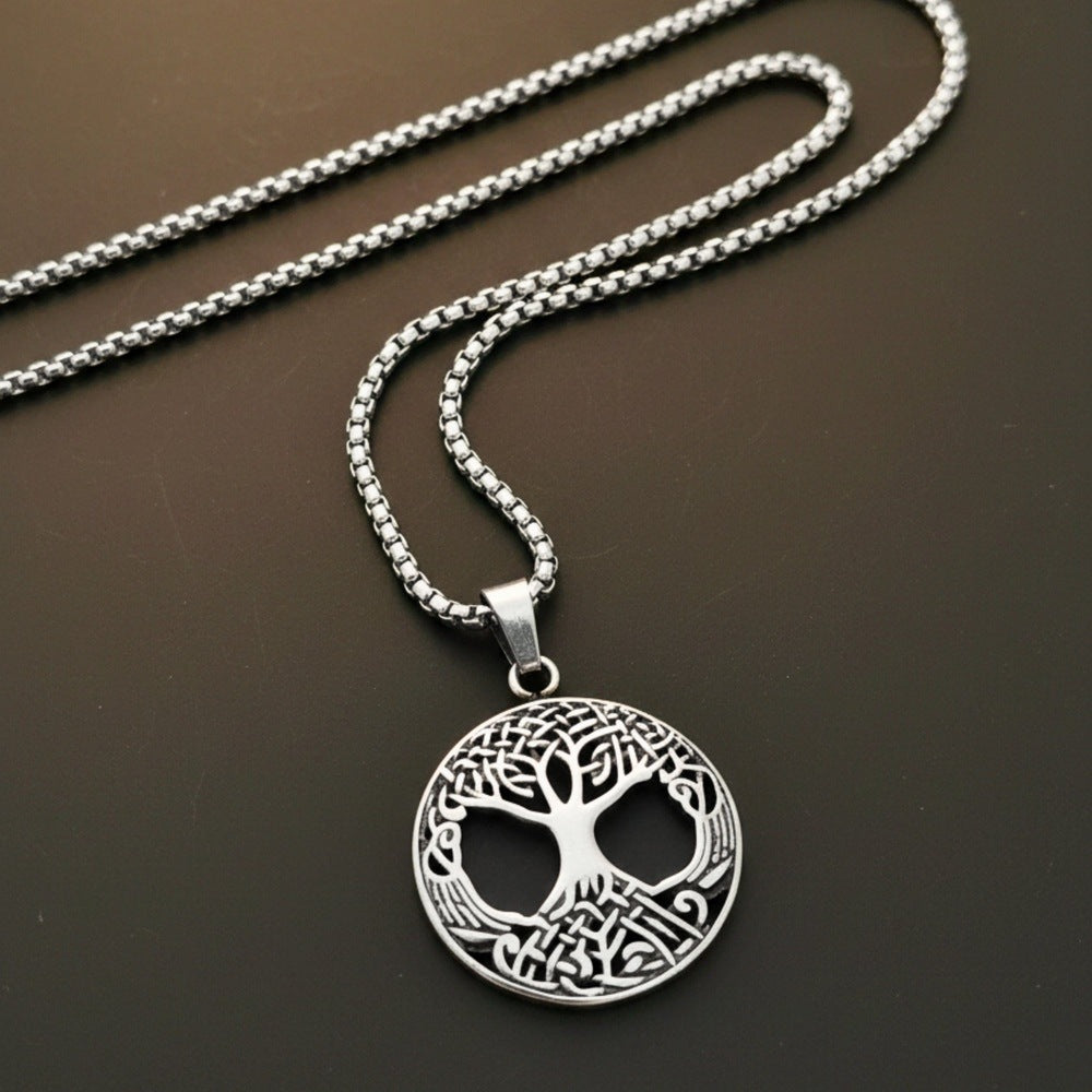 CELTIC TREE - 28mm Titanium Steel Pendant with 24inch Round Box 5mm Chain for Men & Boys - THE MEN THING