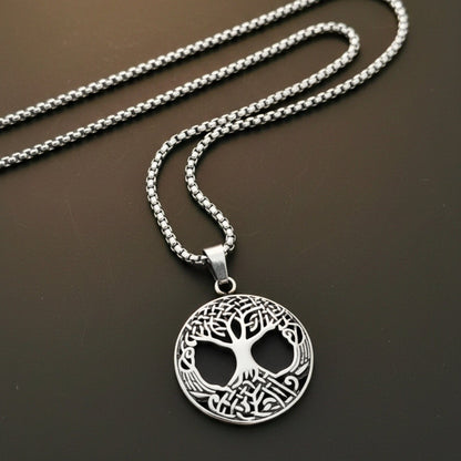 CELTIC TREE - 28mm Titanium Steel Pendant with 24inch Round Box 5mm Chain for Men & Boys - THE MEN THING