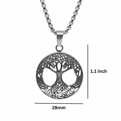 CELTIC TREE - 28mm Titanium Steel Pendant with 24inch Round Box 5mm Chain for Men & Boys - THE MEN THING