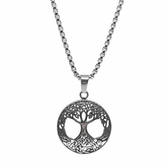 CELTIC TREE - 28mm Titanium Steel Pendant with 24inch Round Box 5mm Chain for Men & Boys - THE MEN THING