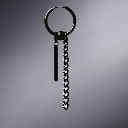 CHAIN AND BAR HUGGIE HOOP BLACK - Pure Titanium Steel Ear Hoop Earrings for Men & Boys (2 Pcs) - THE MEN THING