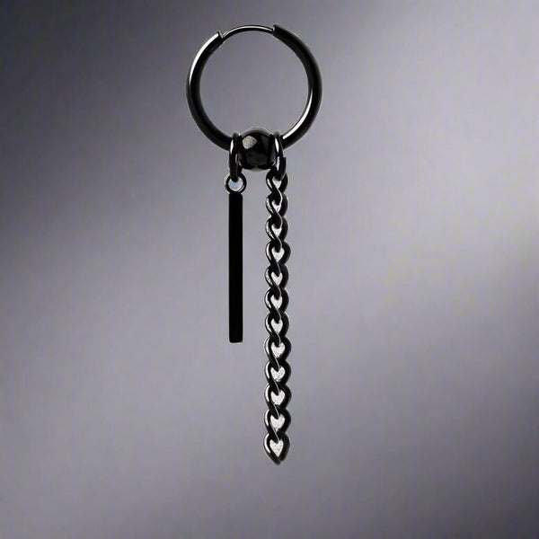 CHAIN AND BAR HUGGIE HOOP BLACK - Pure Titanium Steel Ear Hoop Earrings for Men & Boys (2 Pcs)