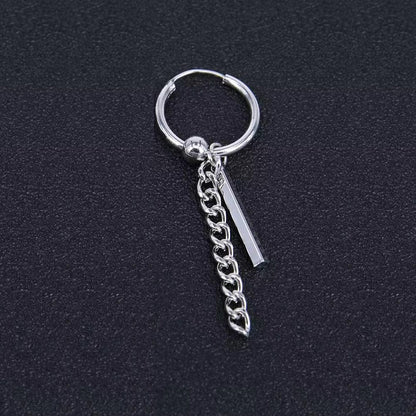 CHAIN AND BAR HUGGIE HOOP SILVER - Pure Titanium Steel Ear Hoop Earrings for Men & Boys (2 Pcs) - THE MEN THING