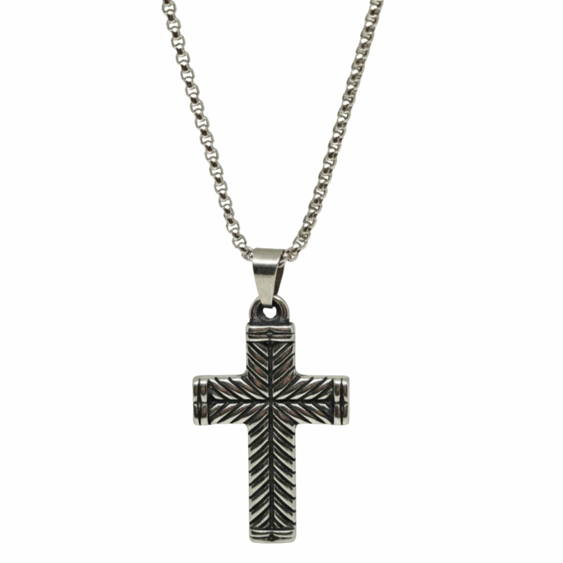 CHEVRON CROSS - 26mm Titanium Steel Pendant with 24inch Round Box 4mm Chain for Men & Boys - THE MEN THING