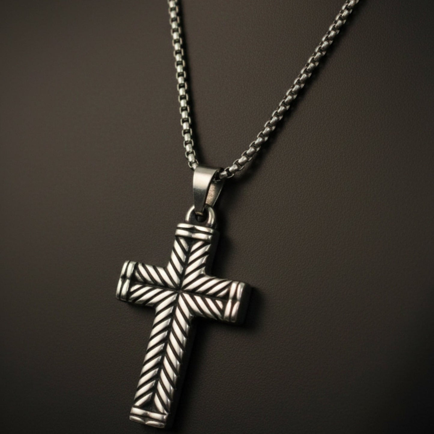 CHEVRON CROSS - 26mm Titanium Steel Pendant with 24inch Round Box 4mm Chain for Men & Boys - THE MEN THING
