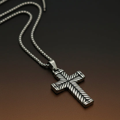 CHEVRON CROSS - 26mm Titanium Steel Pendant with 24inch Round Box 4mm Chain for Men & Boys - THE MEN THING